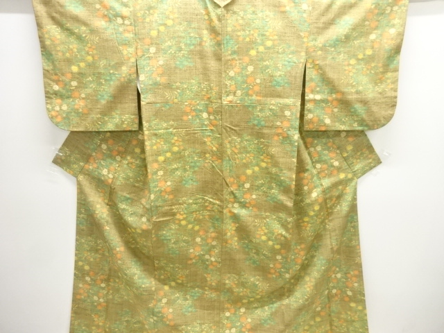 流水に草花模様織り出し手織り紬着物